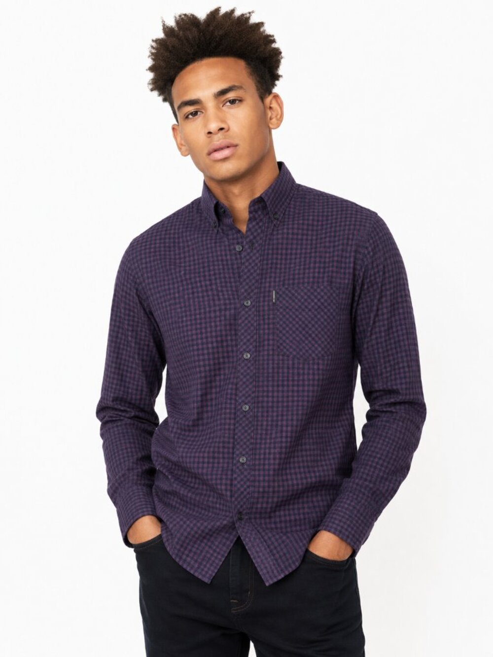 Ben Sherman Original Gingham Button-Down Shirt Purple Navy XXL